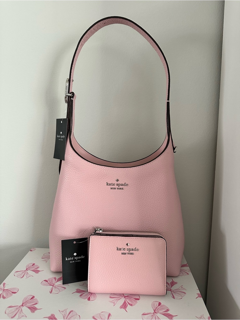 ♠️ NWT~ KATE SPADE SMALL 454 SHOULDER BAG + WALLET (TUTU PINK) *FIRM*